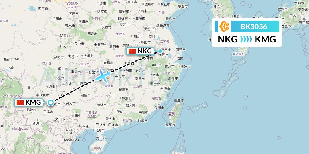 BK3056 Okay Airways Flight Map: Nanjing to Kunming