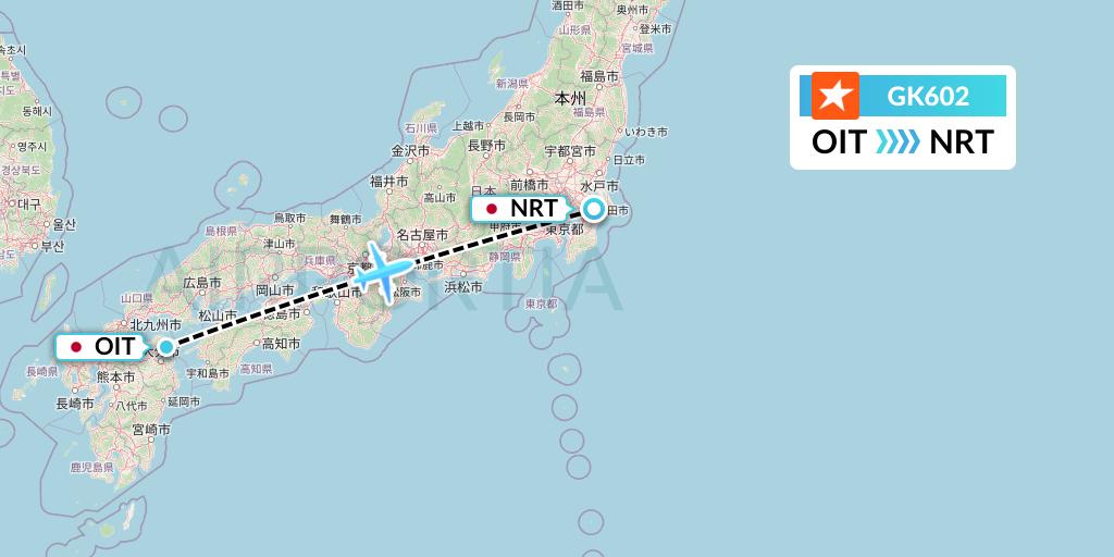 GK602 JetStar Japan Flight Map: Oita to Tokyo