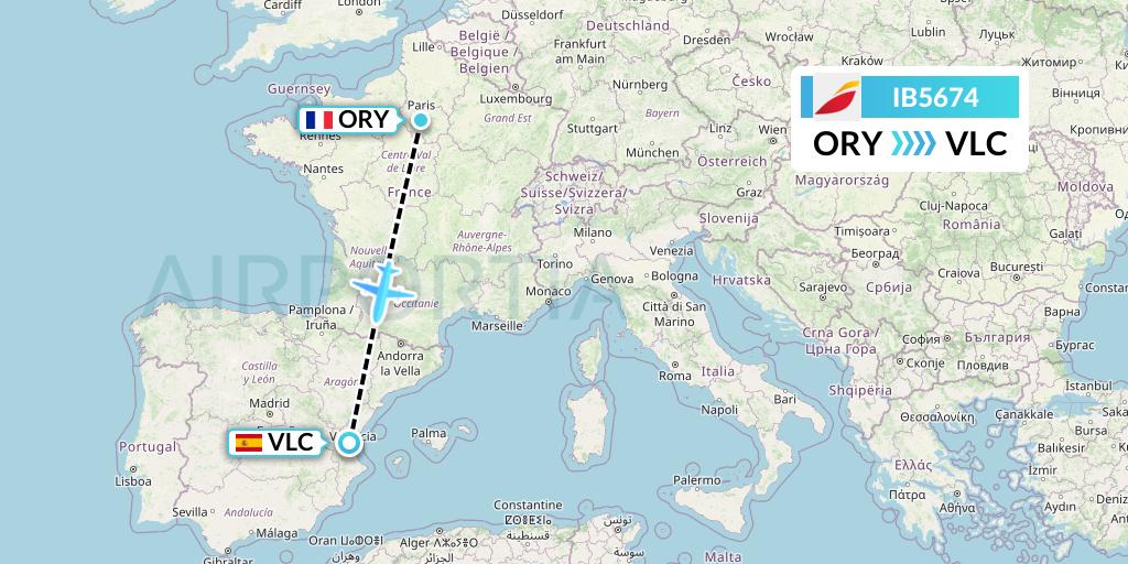 IB5674 Iberia Flight Map: Paris to Valencia