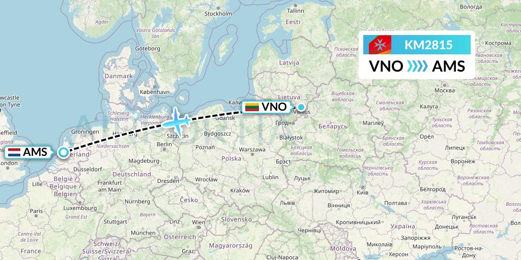 KM2815 Air Malta Flight Map: Vilnius to Amsterdam