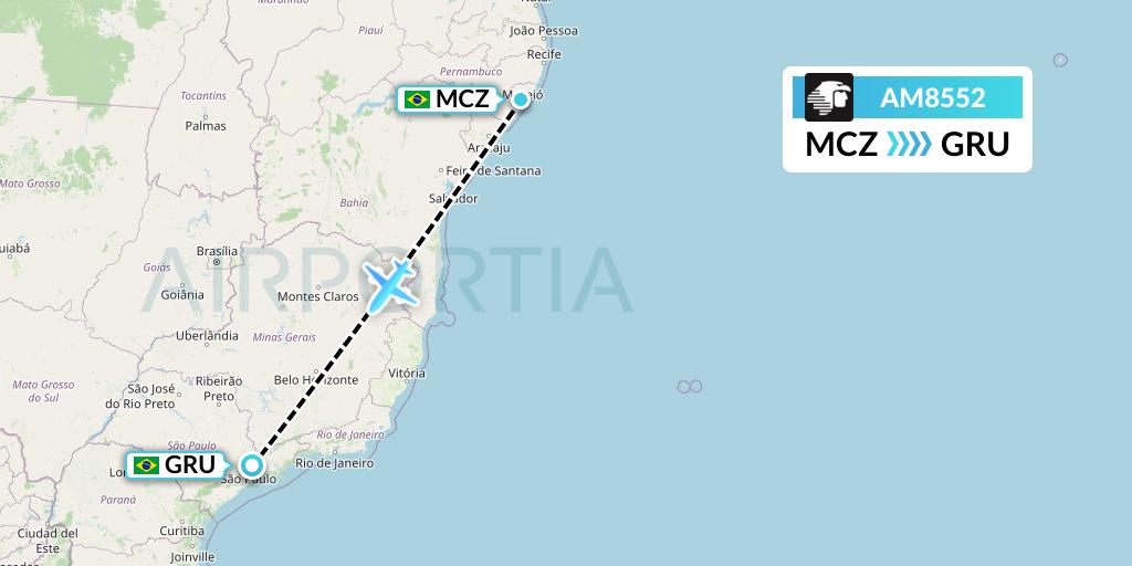 AM8552 Aeromexico Flight Map: Maceio to Sao Paulo