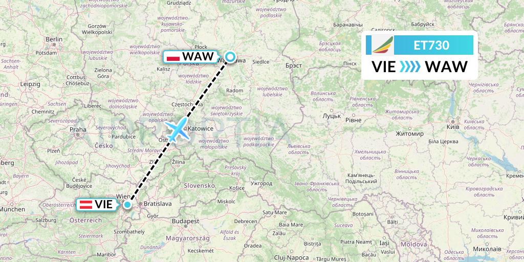 ET730 Ethiopian Airlines Flight Map: Vienna to Warsaw