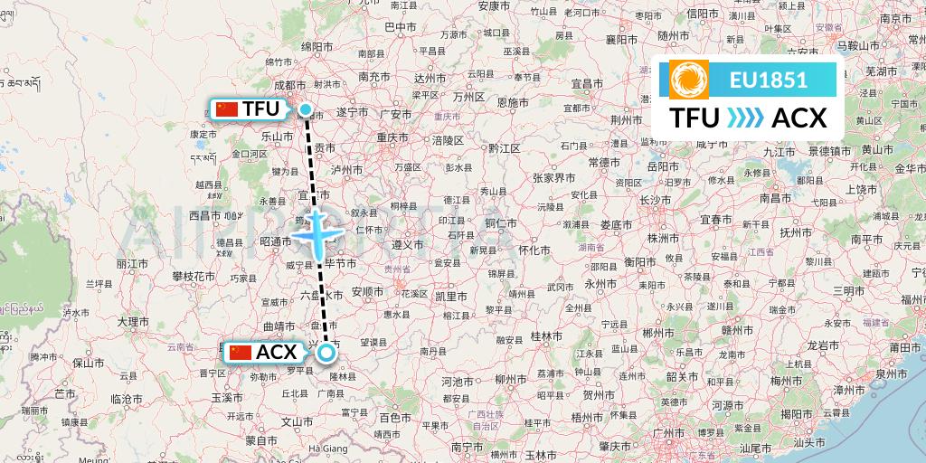 EU1851 Chengdu Airlines Flight Map: Chengdu to Xingyi