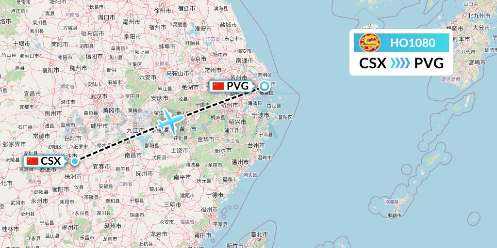 HO1080 Juneyao Airlines Flight Map: Changsha to Shanghai