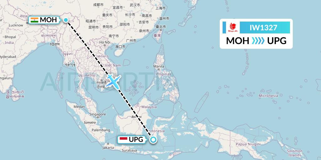 IW1327 Wings Air Flight Map: Mohanbari to Makassar