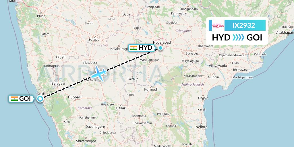 IX2932 Air India Express Flight Map: Hyderabad to Goa