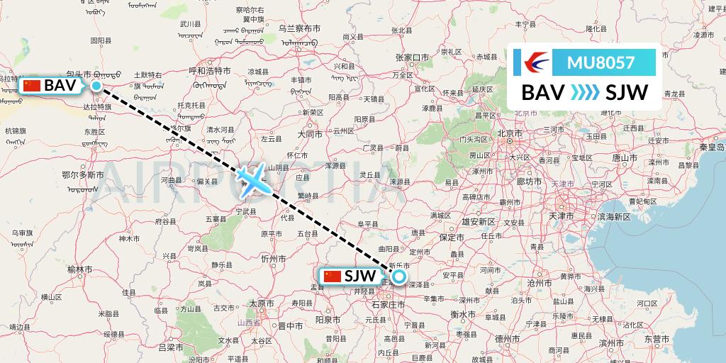 MU8057 China Eastern Airlines Flight Map: Baotou to Shijiazhuang