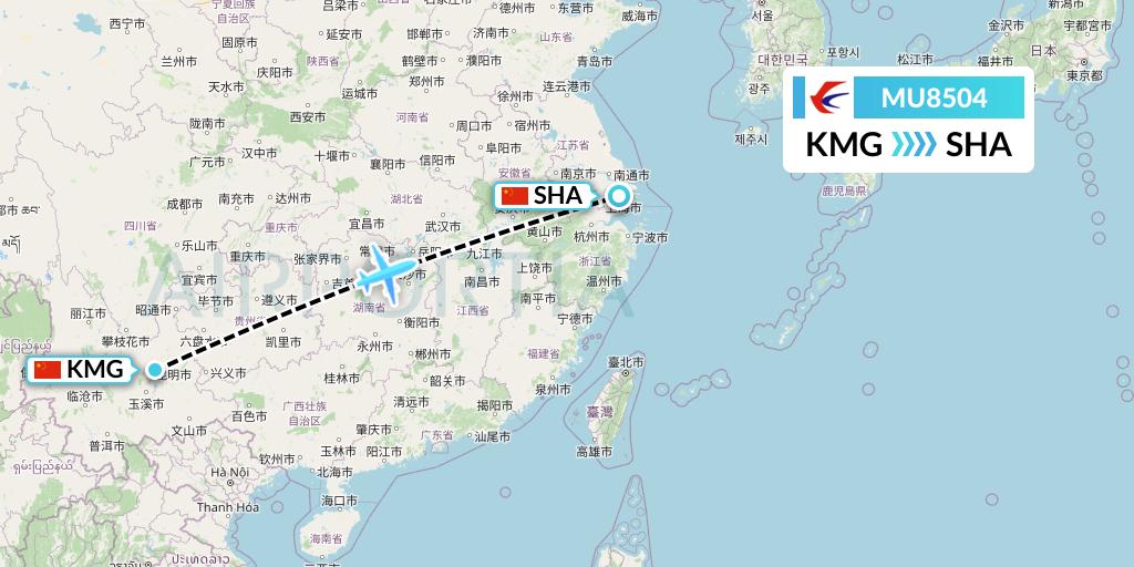 MU8504 China Eastern Airlines Flight Map: Kunming to Shanghai