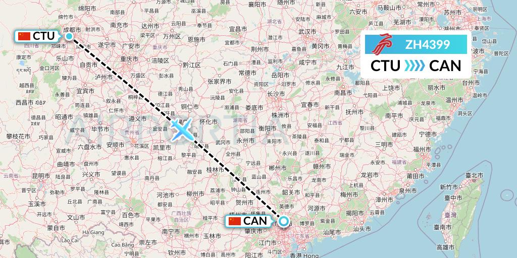 ZH4399 Shenzhen Airlines Flight Map: Chengdu to Guangzhou