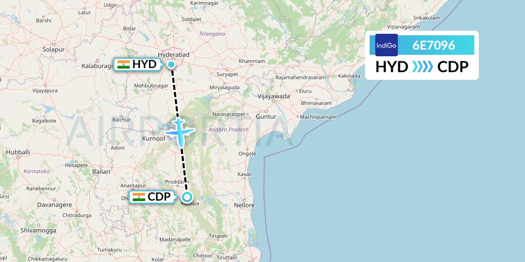 6E7096 IndiGo Airlines Flight Map: Hyderabad to India