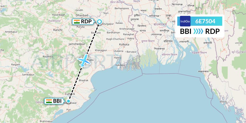 6E7504 IndiGo Airlines Flight Map: Bhubaneswar to Andal