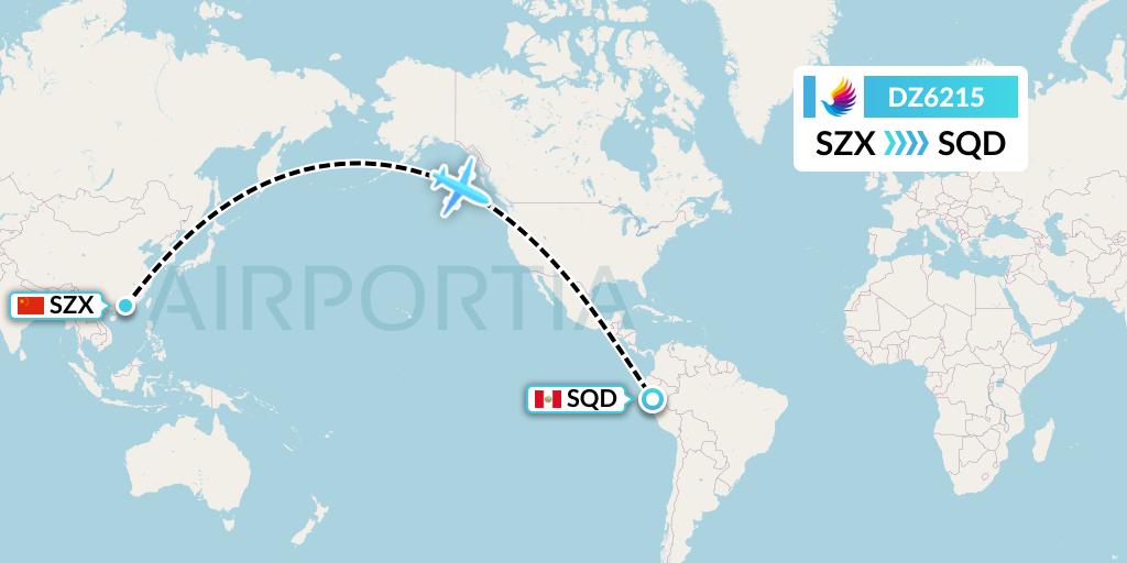 DZ6215 Donghai Airlines Flight Map: Shenzhen to San Francisco de Yeso