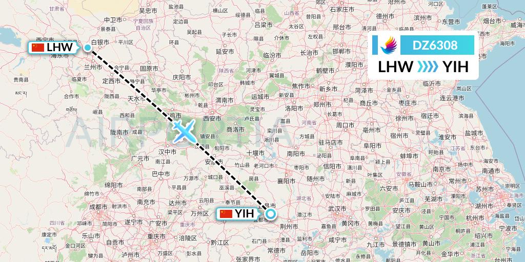 DZ6308 Donghai Airlines Flight Map: Lanzhou to Yichang