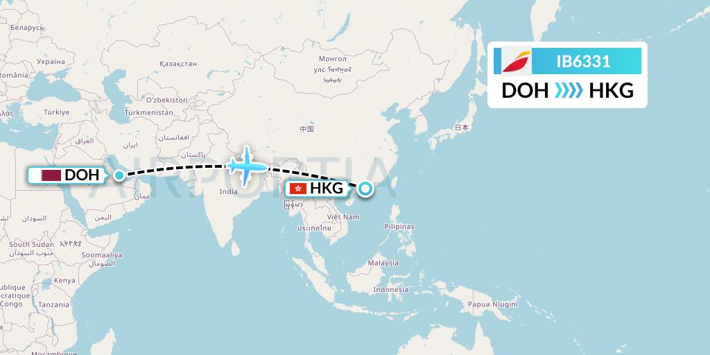 IB6331 Iberia Flight Map: Doha to Hong Kong