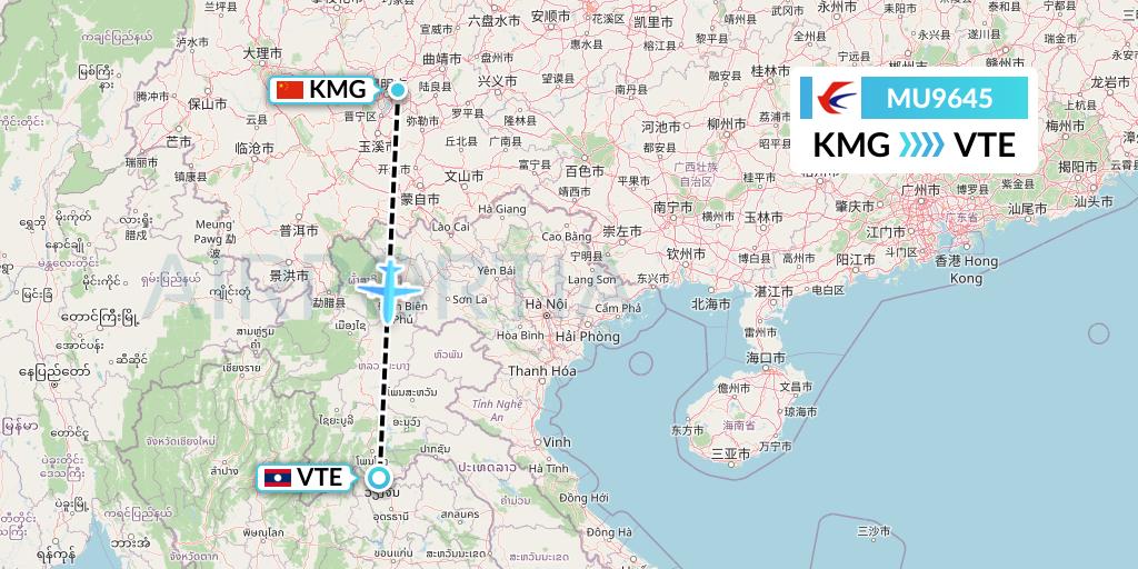 MU9645 China Eastern Airlines Flight Map: Kunming to Vientiane
