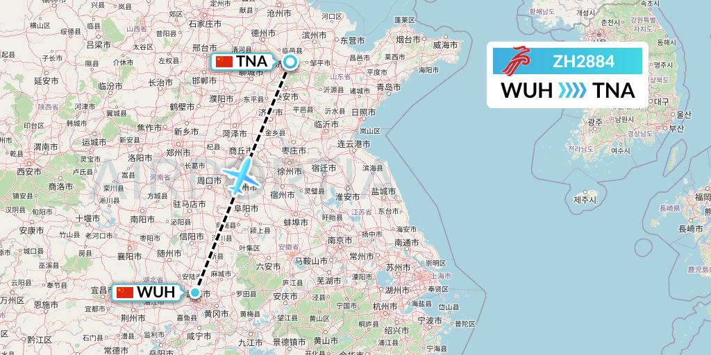 ZH2884 Shenzhen Airlines Flight Map: Wuhan to Jinan