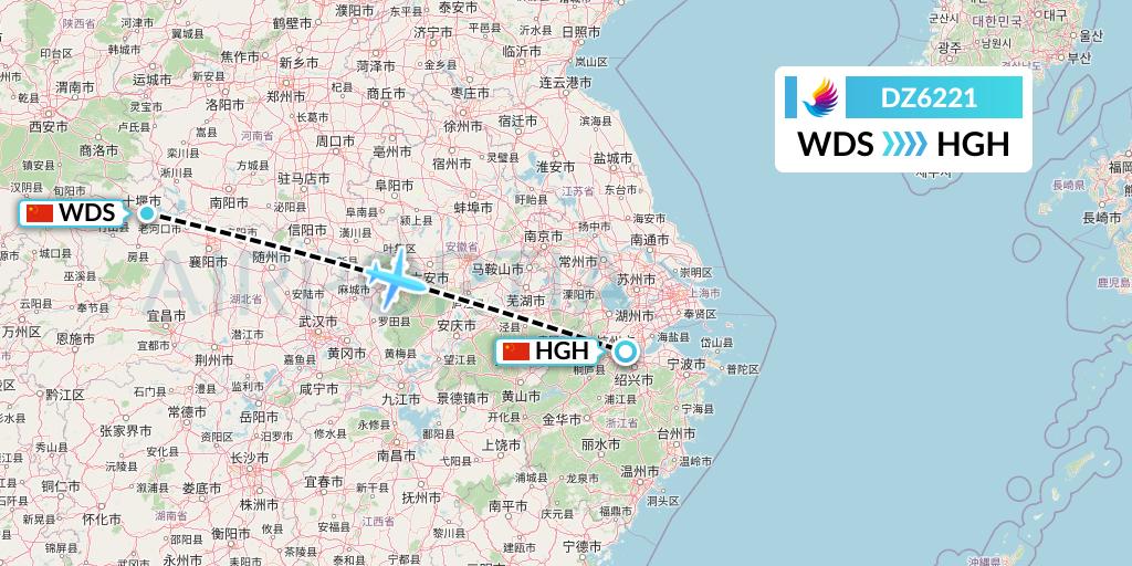 DZ6221 Donghai Airlines Flight Map: Shiyan to Hangzhou