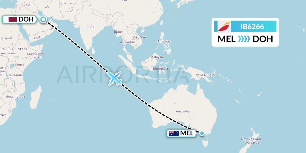 IB6266 Iberia Flight Map: Melbourne to Doha