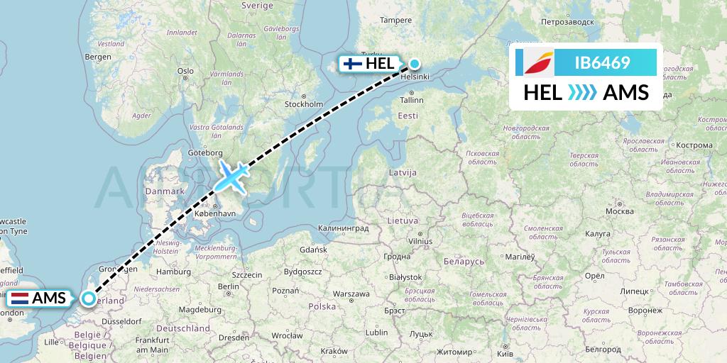 IB6469 Iberia Flight Map: Helsinki to Amsterdam