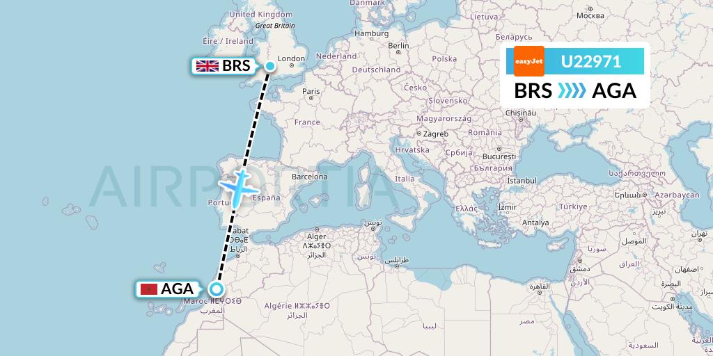 U22971 EasyJet Flight Map: Bristol to Agadir