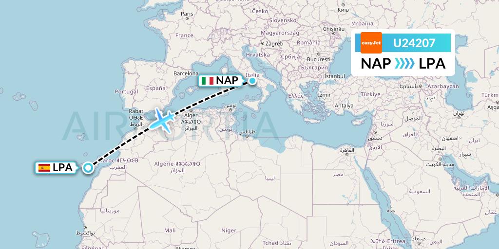 U24207 EasyJet Flight Map: Naples to Las Palmas