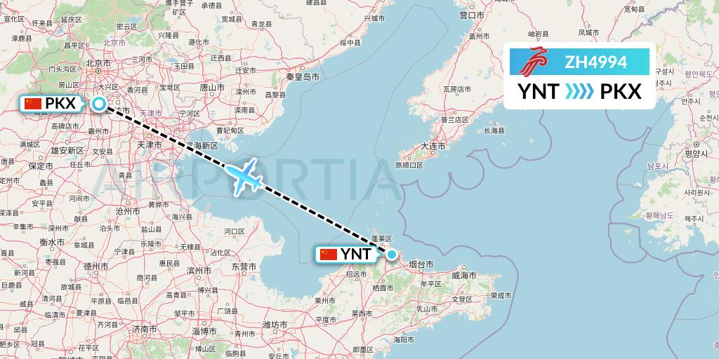 ZH4994 Shenzhen Airlines Flight Map: Yantai to Beijing