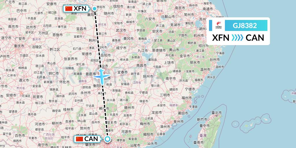 GJ8382 Loong Airlines Flight Map: Xiangyang to Guangzhou