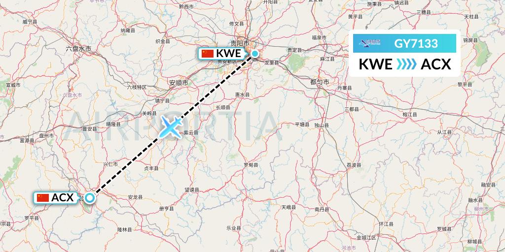 GY7133 Colorful GuiZhou Airlines Flight Map: Guiyang to Xingyi