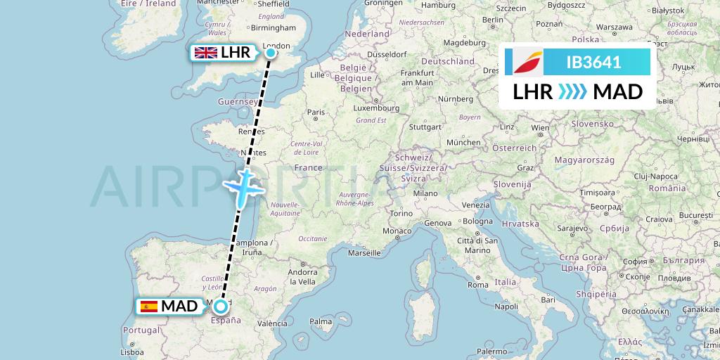 IB3641 Iberia Flight Map: London to Madrid