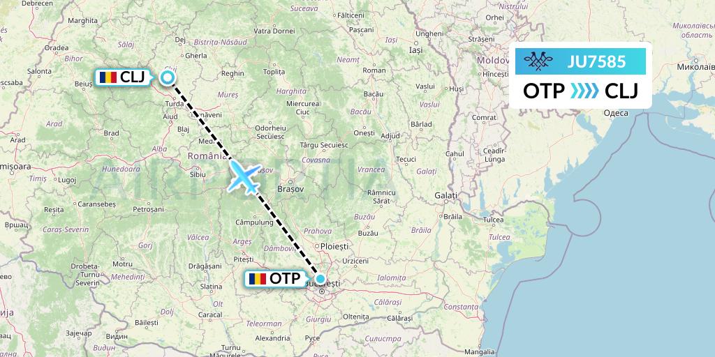 JU7585 AirSERBIA Flight Map: Bucharest to Cluj-Napoca