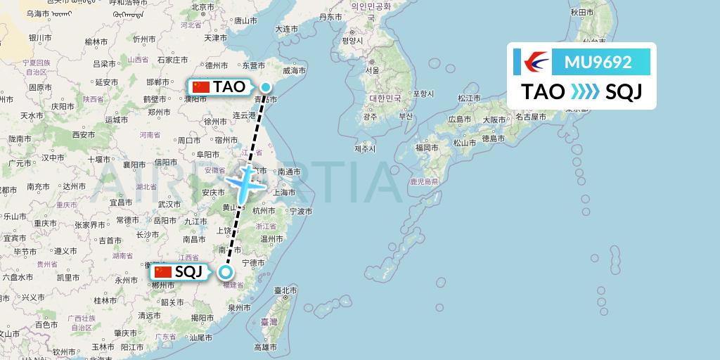 MU9692 China Eastern Airlines Flight Map: Qingdao to Fuzhou