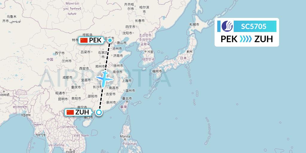 SC5705 Shandong Airlines Flight Map: Beijing to Zhuhai