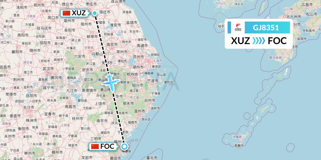 GJ8351 Loong Airlines Flight Map: Xuzhou to Fuzhou