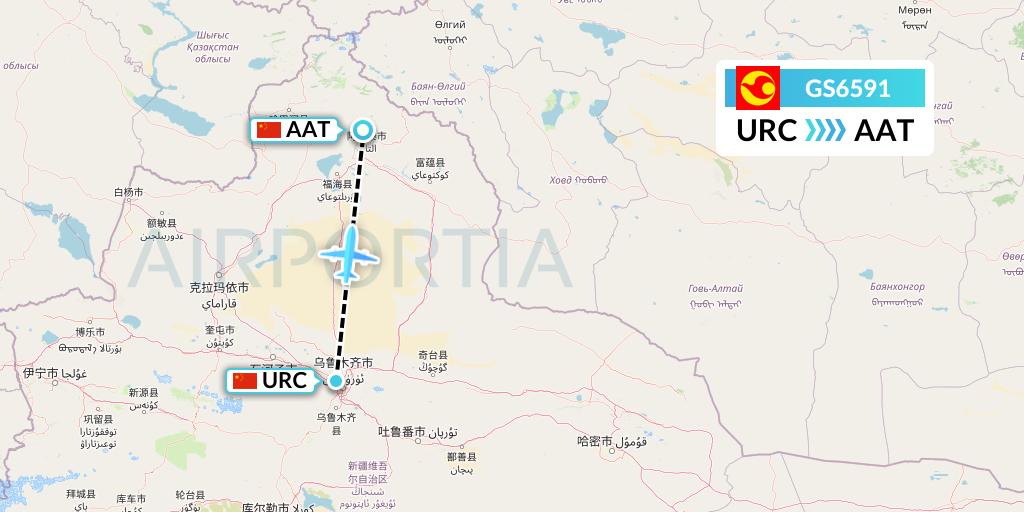 GS6591 Tianjin Airlines Flight Map: Urumqi to Altay