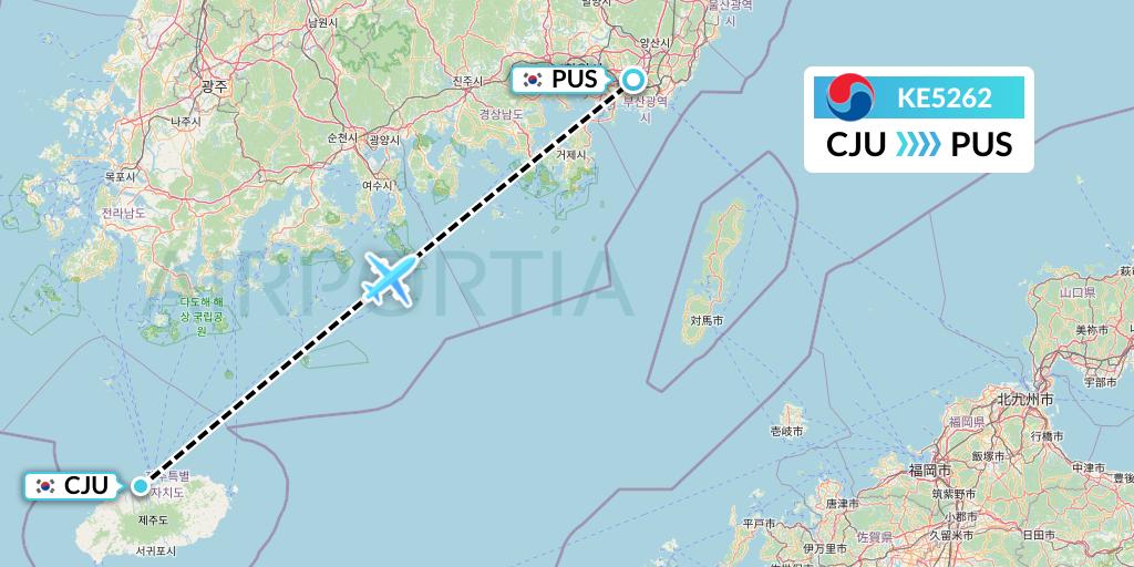 KE5262 Korean Air Flight Map: Jeju to Busan