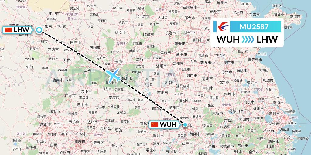 MU2587 China Eastern Airlines Flight Map: Wuhan to Lanzhou