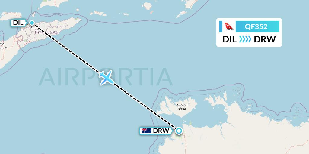 QF352 Qantas Flight Map: Dili to Darwin