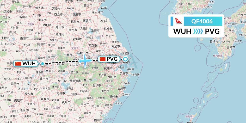 QF4006 Qantas Flight Map: Wuhan to Shanghai
