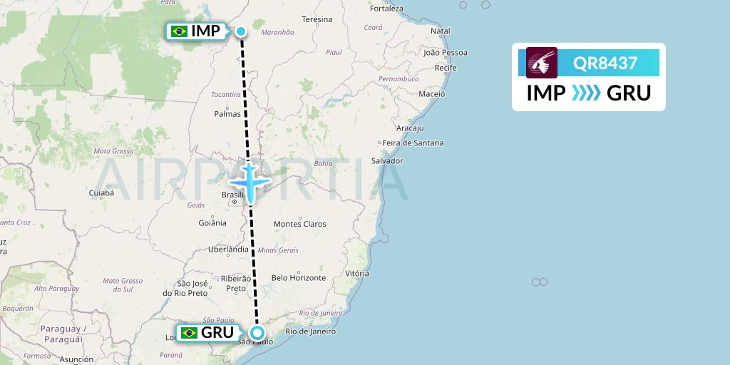 QR8437 Qatar Airways Flight Map: Imperatriz to Sao Paulo