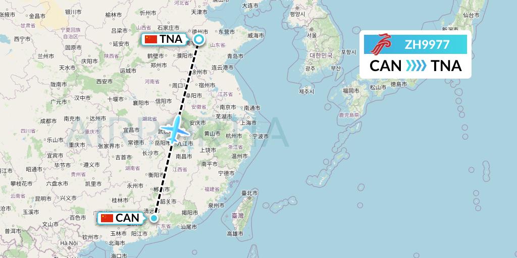 ZH9977 Shenzhen Airlines Flight Map: Guangzhou to Jinan