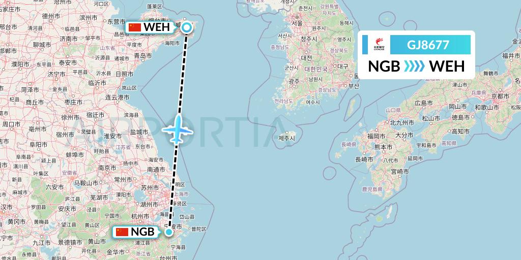 GJ8677 Loong Airlines Flight Map: Ningbo to Weihai