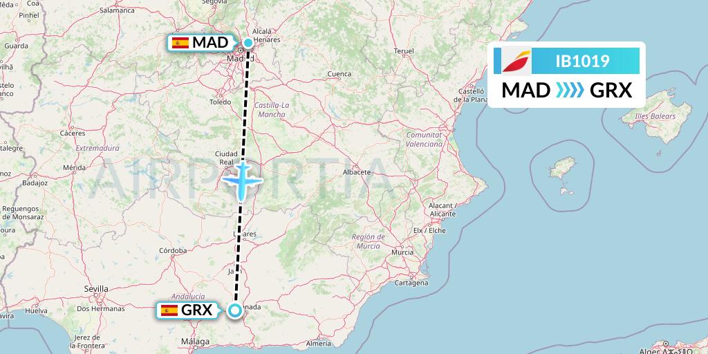 IB1019 Iberia Flight Map: Madrid to Granada