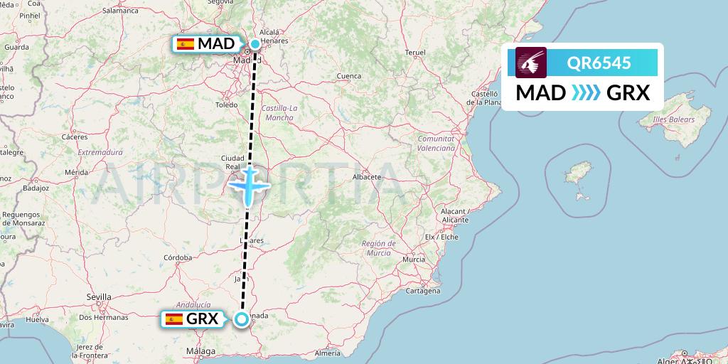 QR6545 Qatar Airways Flight Map: Madrid to Granada