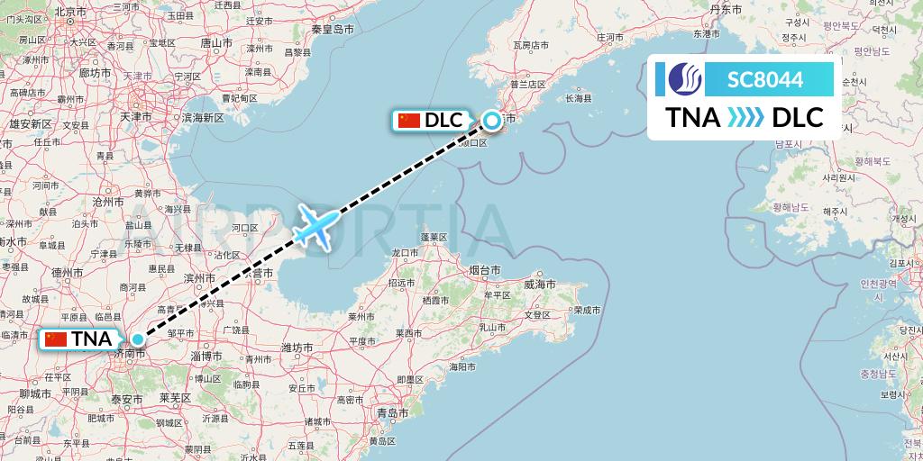 SC8044 Shandong Airlines Flight Map: Jinan to Dalian