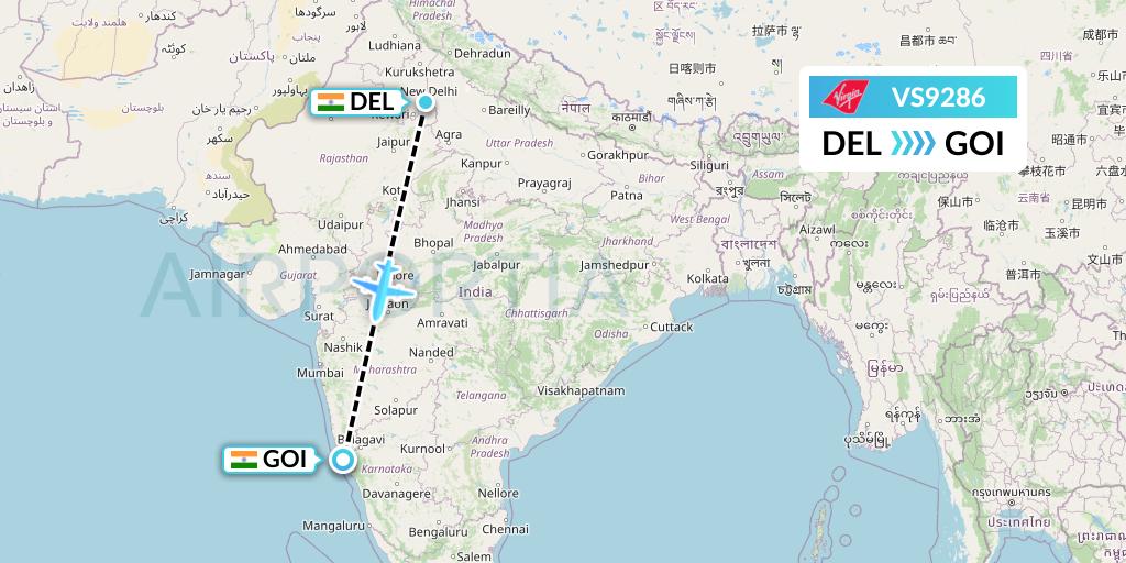 VS9286 Virgin Atlantic Airways Flight Map: Delhi to Goa