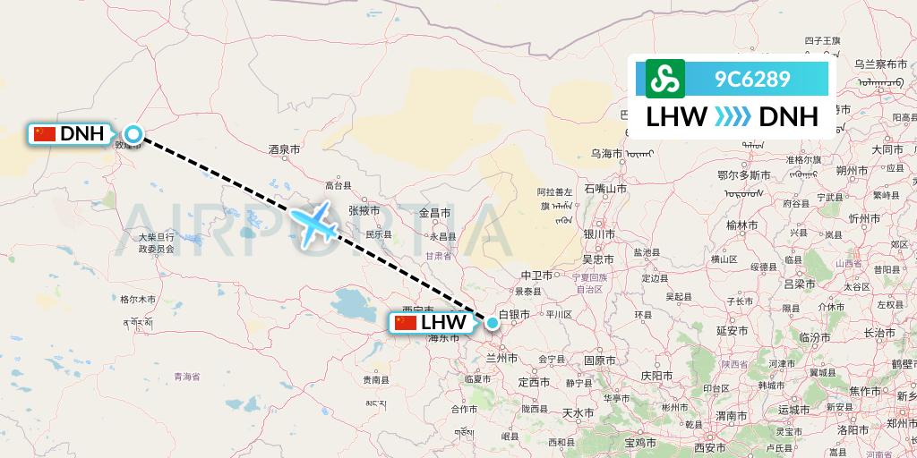 9C6289 Spring Airlines Flight Map: Lanzhou to Dunhuang