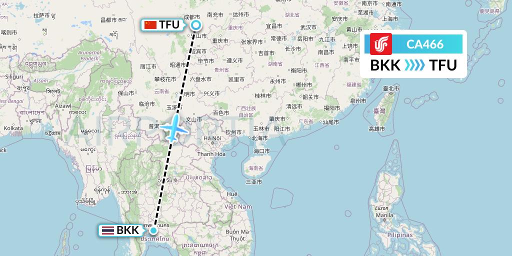 CA466 Air China Flight Map: Bangkok to Chengdu