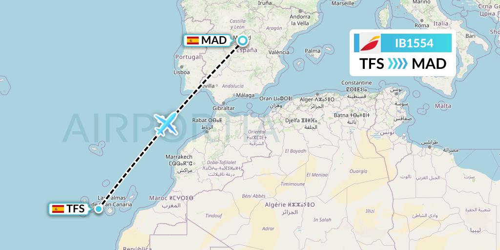 IB1554 Iberia Flight Map: Tenerife to Madrid