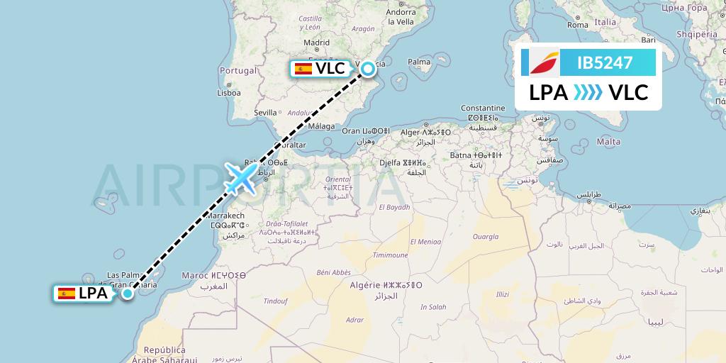 IB5247 Iberia Flight Map: Las Palmas to Valencia