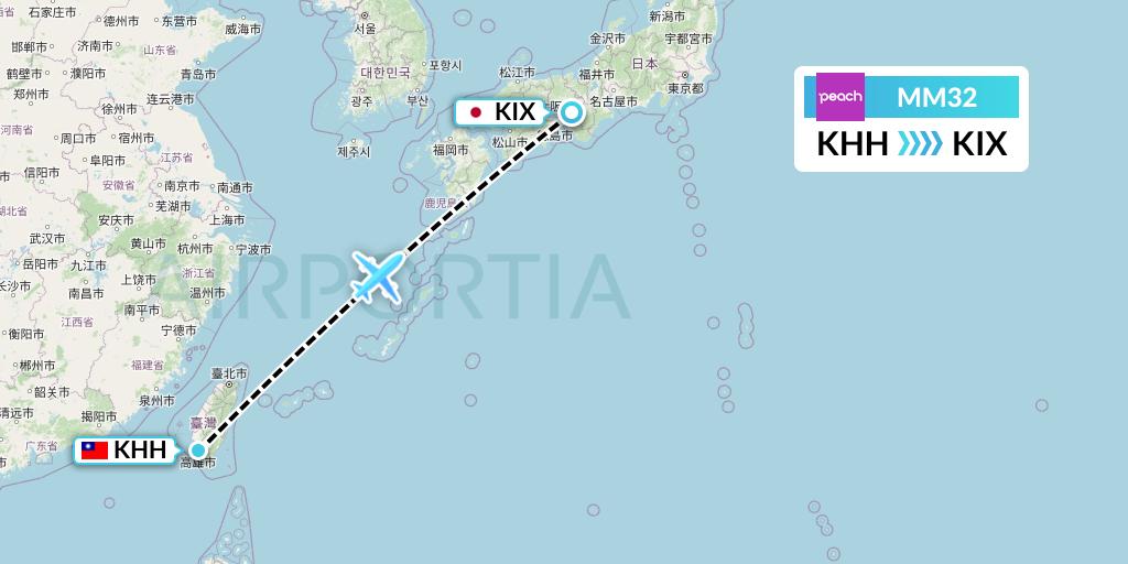 MM32 Peach Aviation Flight Map: Kaohsiung to Osaka